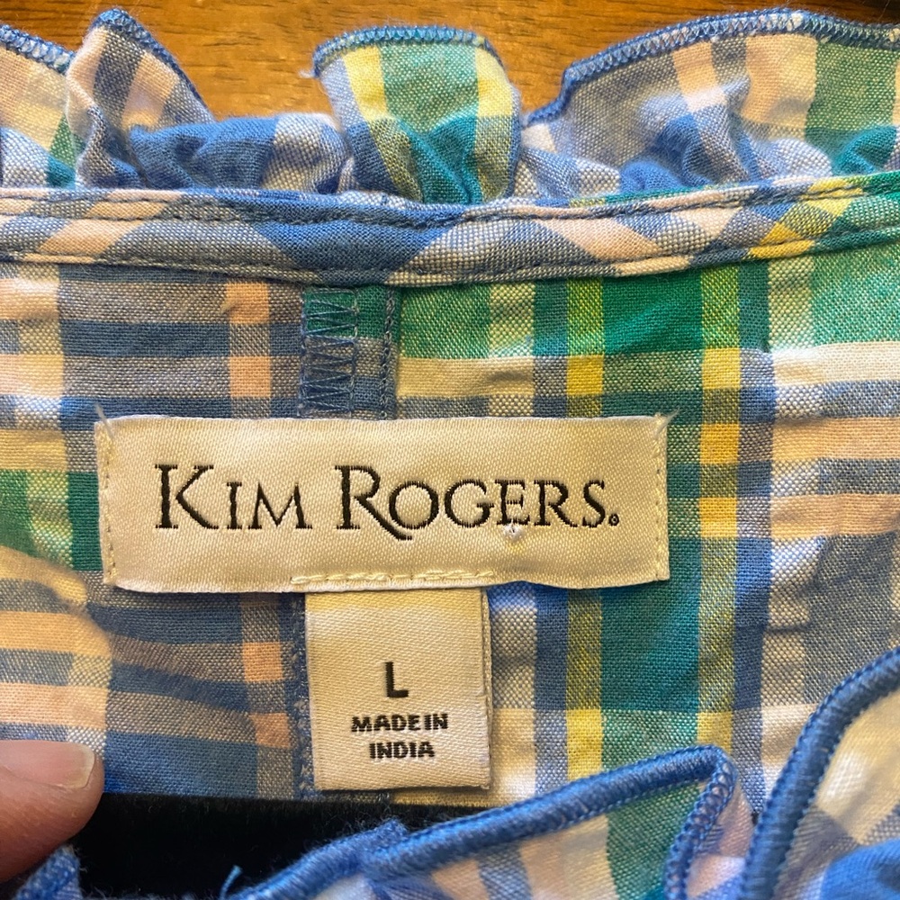 Kim Rogers Blue, Green and White Plaid Ruffle-Trim Midi Dress - Picture 8 of 9